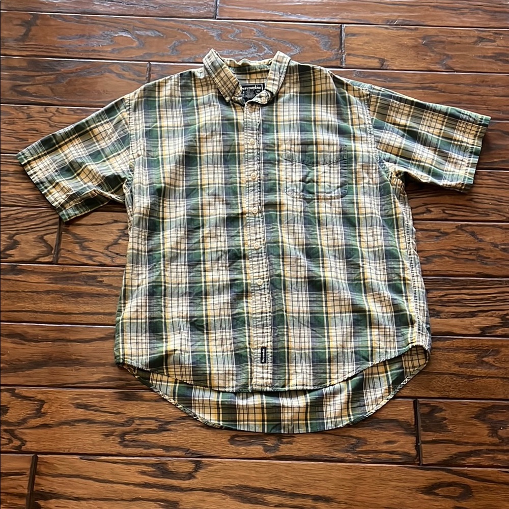 Abercrombie & Fitch Green and Yellow Casual Button Down Shirt Relaxed Fit